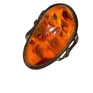 Vintage Russian Baltic Amber Sterling Silver  KG Stone Silver Ring
